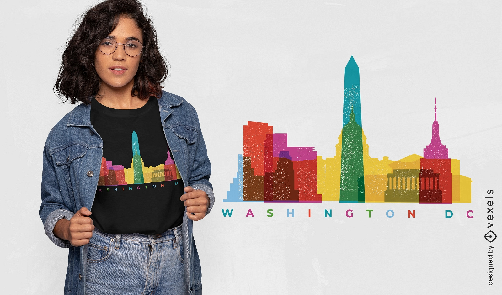 Diseño de camiseta de puntos de referencia coloridos de Washington