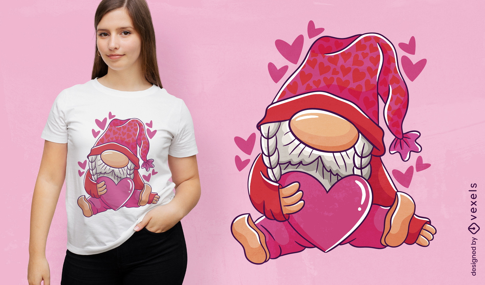 Gnomo del día de san valentín con diseño de camiseta de corazón.