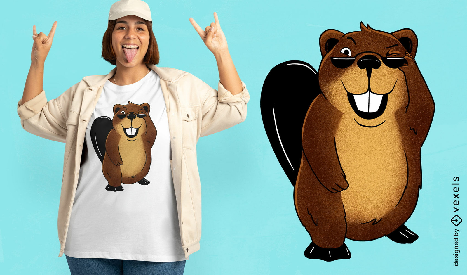 Beaver com design de camiseta de óculos de sol