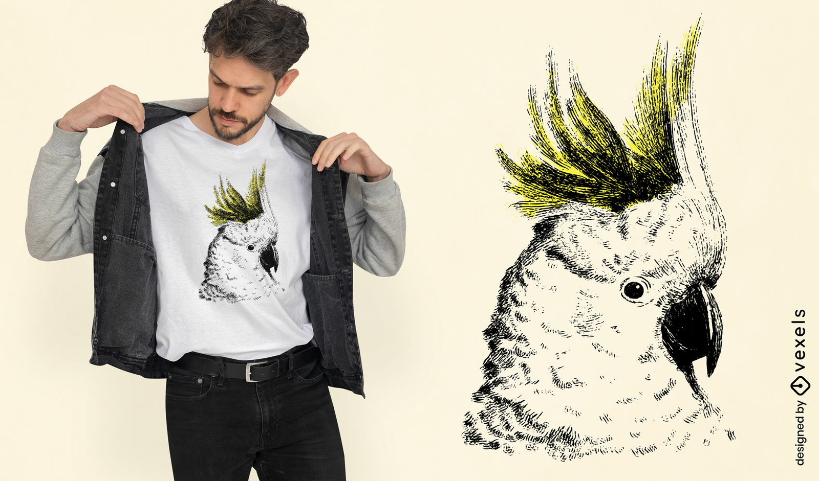 Diseño de camiseta de cacatúa realista.