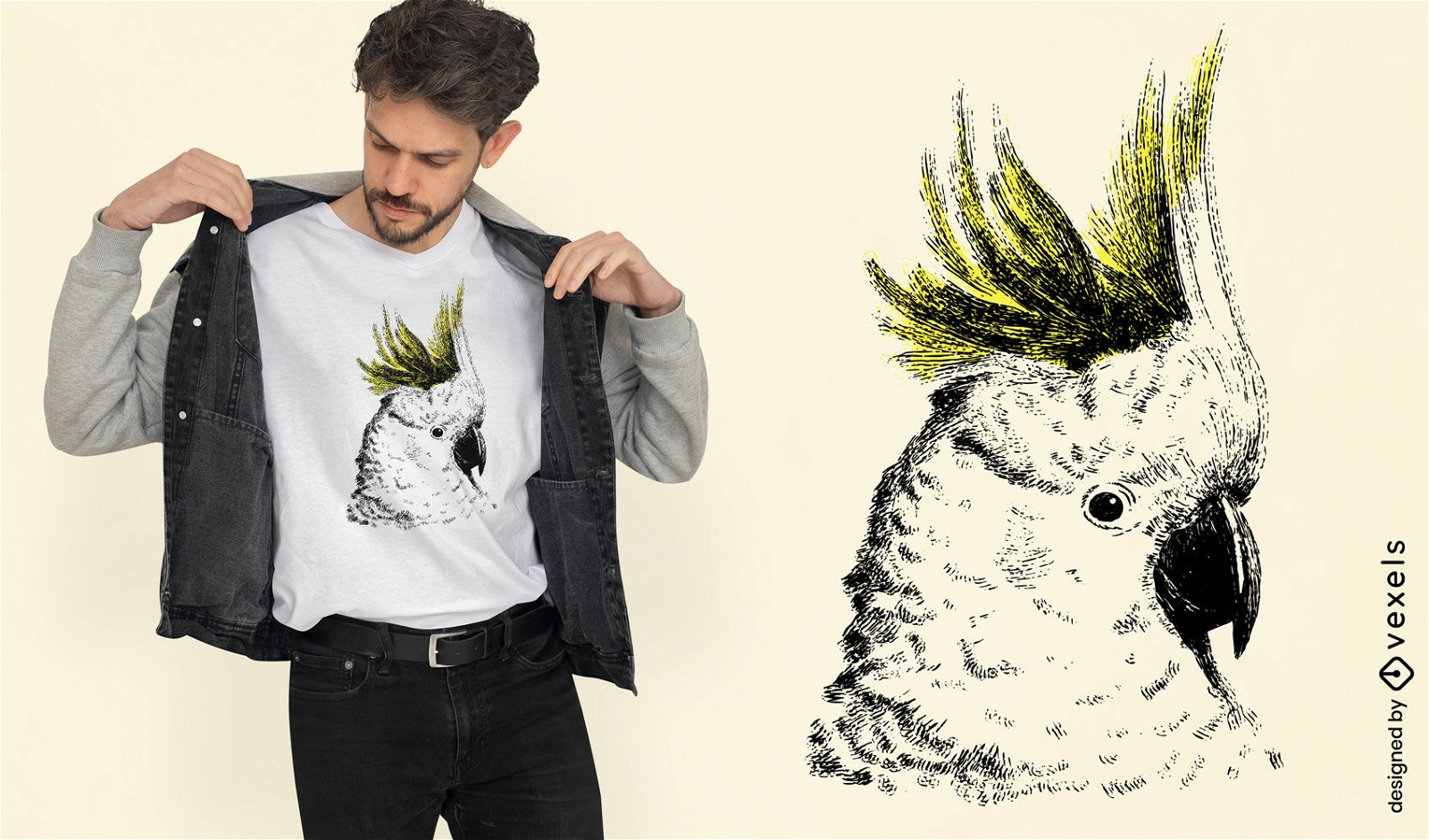 Realistic cockattoo t-shirt design 