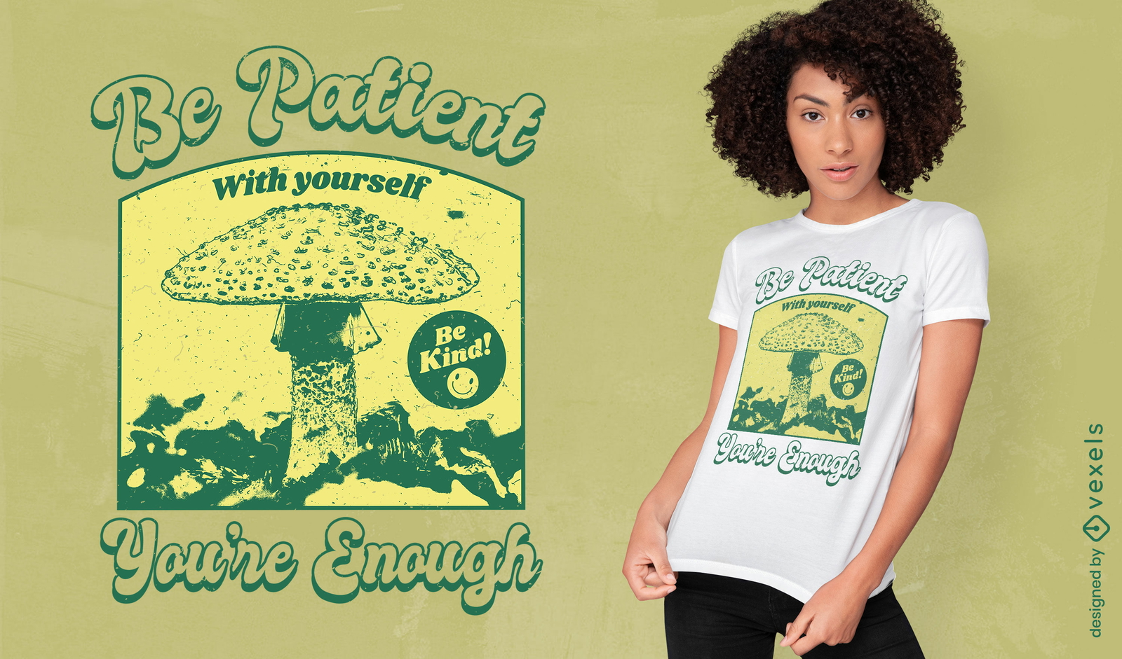 Grüner Pilz im Retro-T-Shirt PSD der Natur