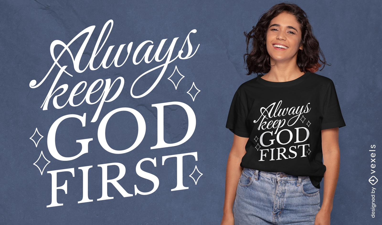 Design de camiseta com letras de deus religioso