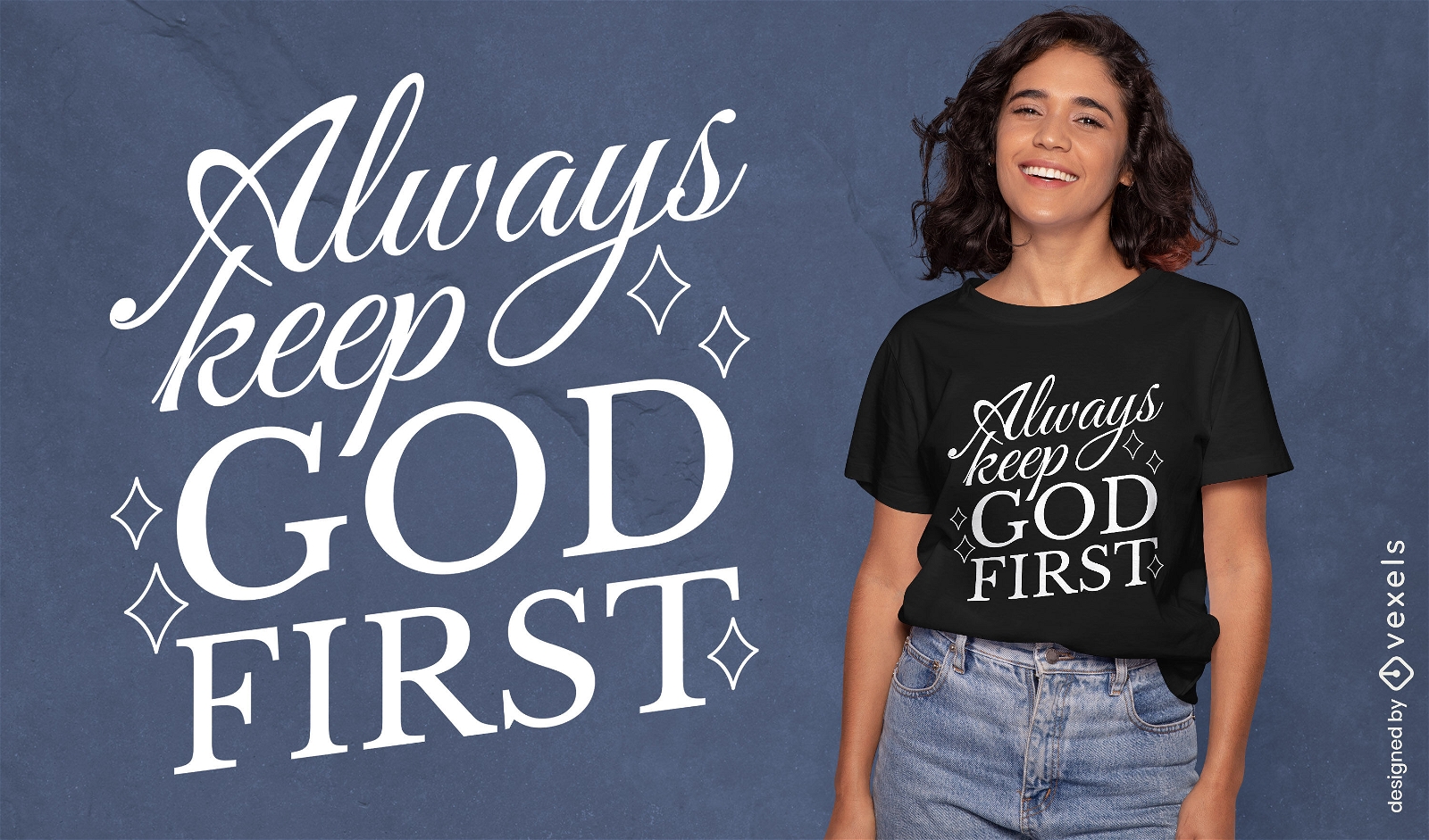 Diseño de camiseta con letras de dios religioso