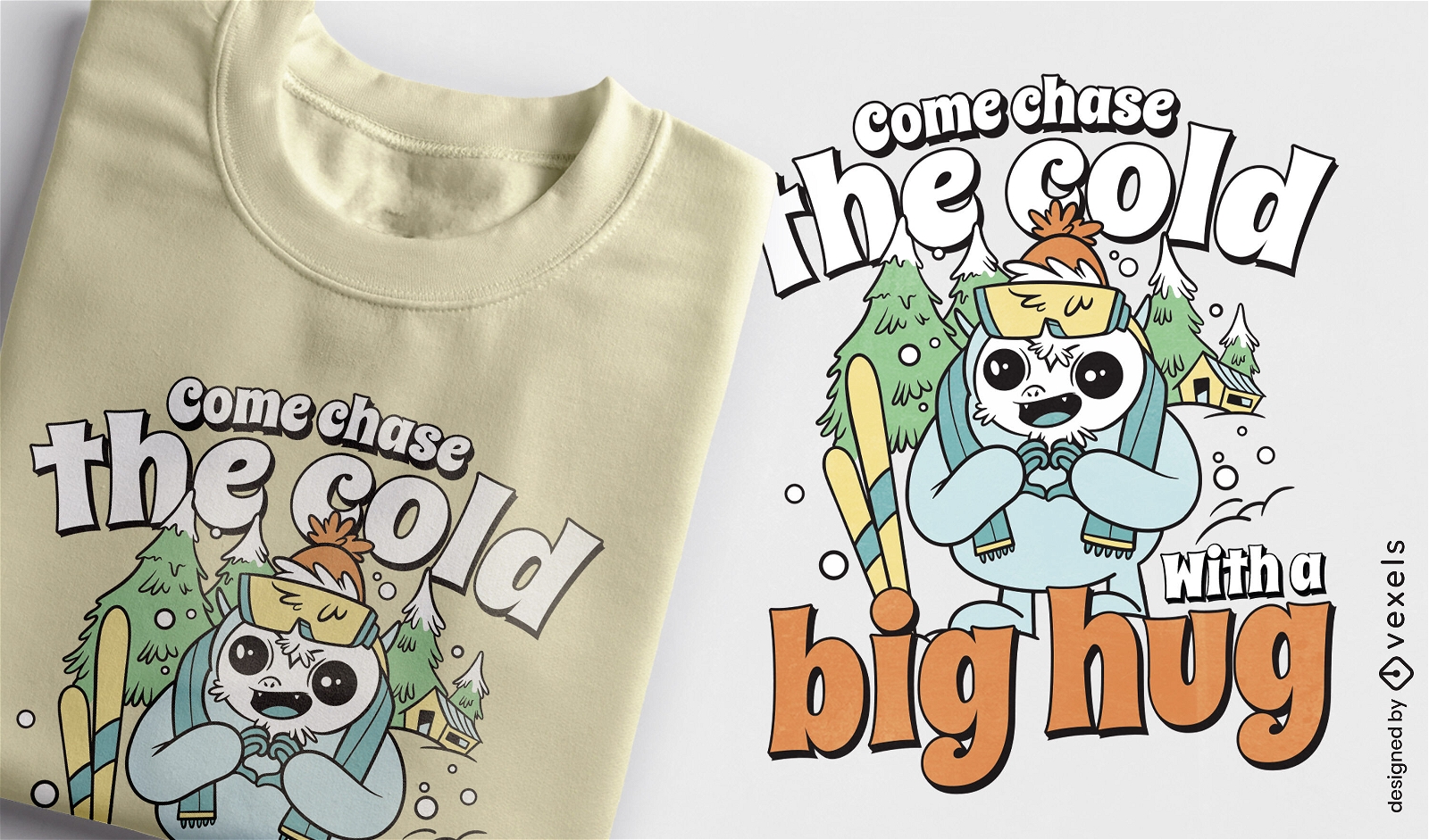 Design de camiseta de desenho animado de esqui Yeti
