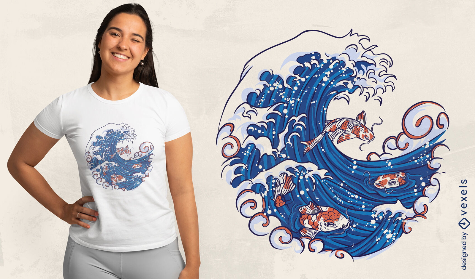 Ola con diseño de camiseta de peces koi