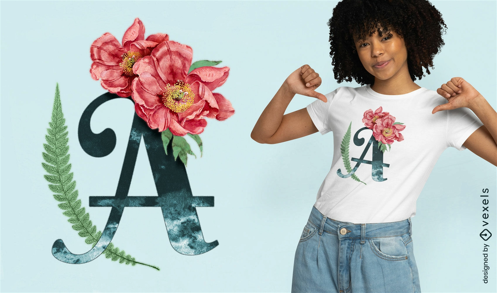 Floral letter A t-shirt design 