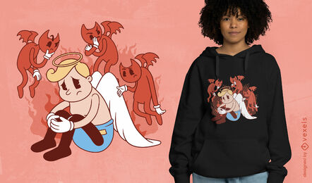 Angel in hell funny cartoon t-shirt design