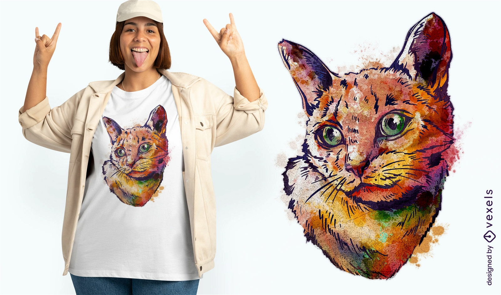 Diseño de camiseta de gato acuarela
