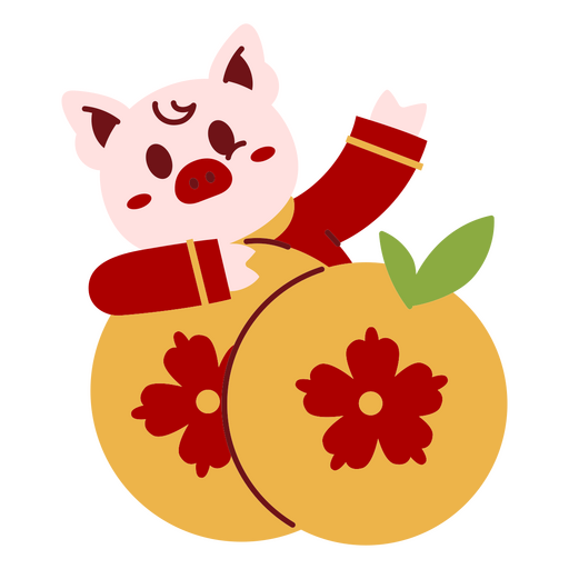 Encantadora ilustración festiva de cerdo con naranjas Diseño PNG