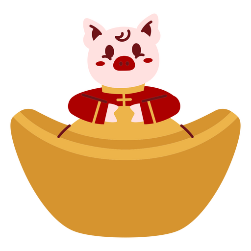 Figura de cerdo juguetona con diseño de lingote dorado. Diseño PNG