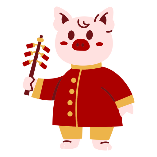 Personagem de desenho animado fofo de porco em traje tradicional Desenho PNG