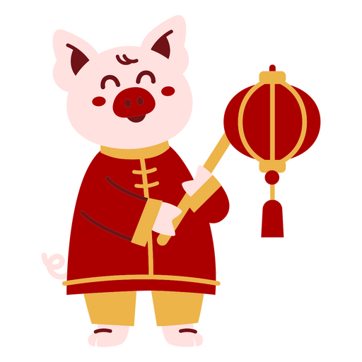 Personagem de porco fofo segurando uma lanterna Desenho PNG