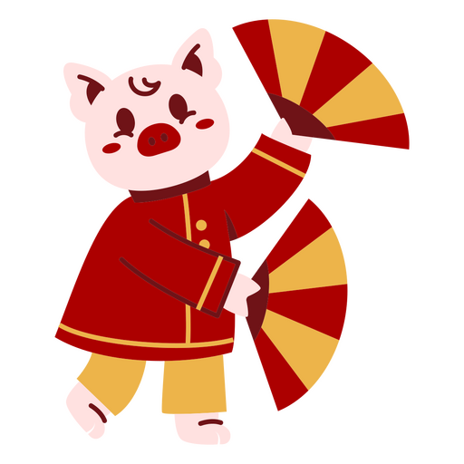 Design de personagem de porco brincalhão segurando leques Desenho PNG