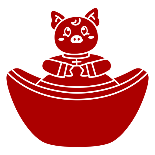 Niedliche Schweinefigur im traditionellen Bootsdesign PNG-Design