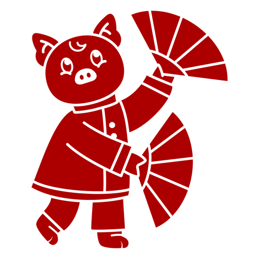 Personaje de cerdo juguetón con diseño de abanicos. Diseño PNG