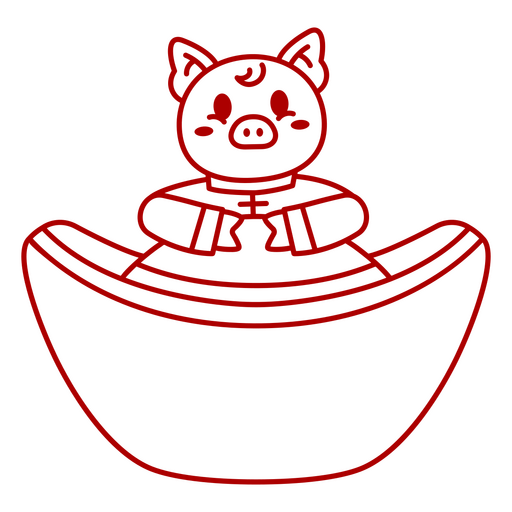 Cerdito juguetón en un diseño de cuenco tradicional. Diseño PNG