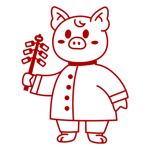 Chinese pig holding a stick PNG Design