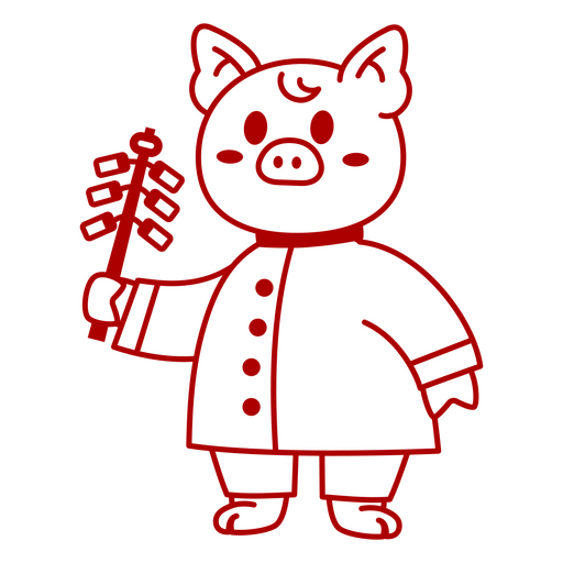 Chinesisches Schwein, das einen Stock hält PNG-Design