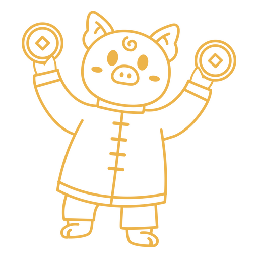 Diseño de personaje de cerdo juguetón con atuendo tradicional. Diseño PNG