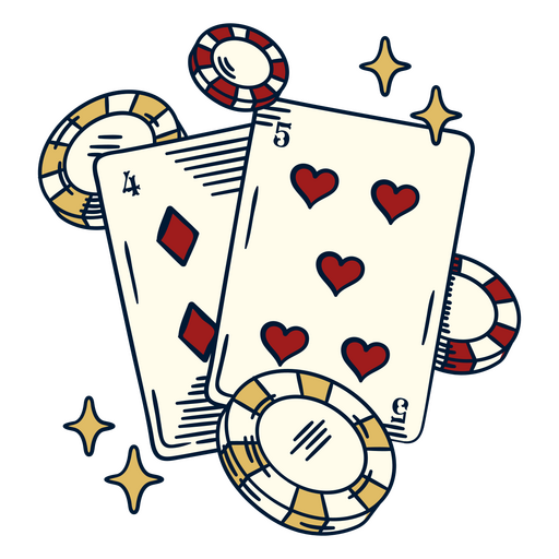 Conjunto de fichas de póquer y corazones. Diseño PNG