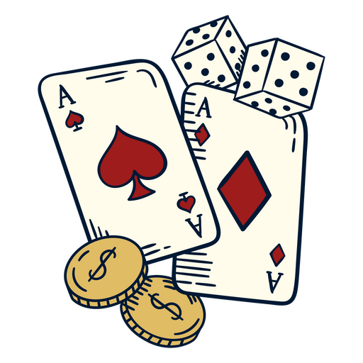 Set of playing cards and coins PNG Design