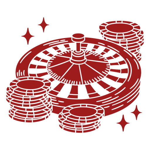 Roule wheel and coins in red PNG Design