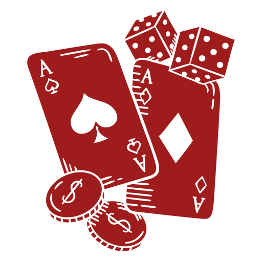 Set of playing cards and dice in red PNG Design