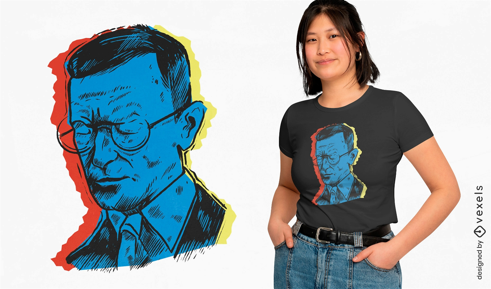 Porträt des Mannes mit Brillen-T-Shirt-Design