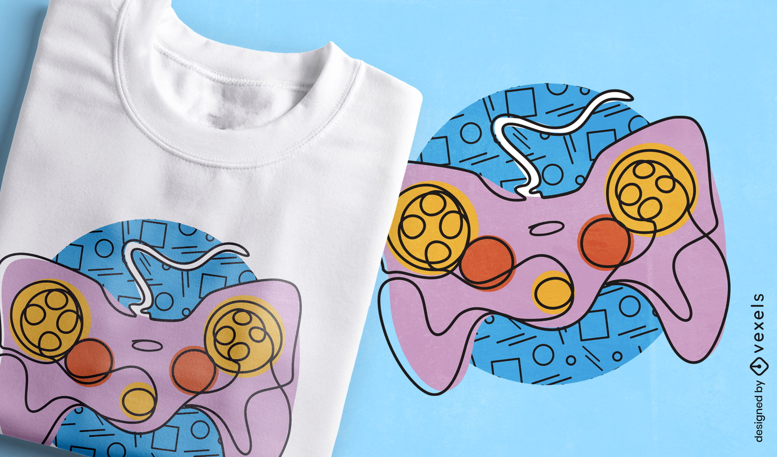 Diseño de camiseta de línea continua de joystick rosa.