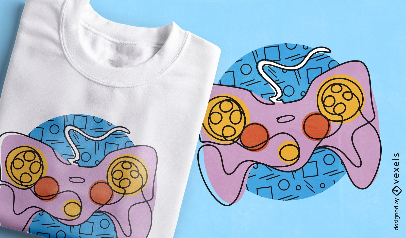 Rosa Joystick-T-Shirt-Design mit durchgehender Linie