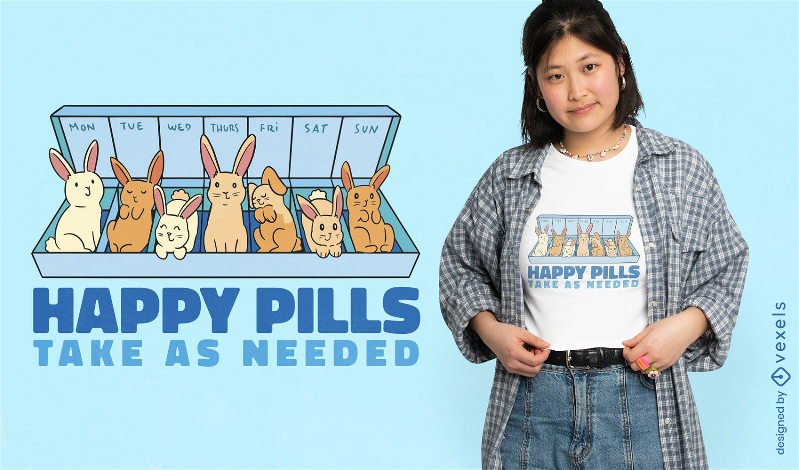 Design de camiseta de pílulas felizes de coelho