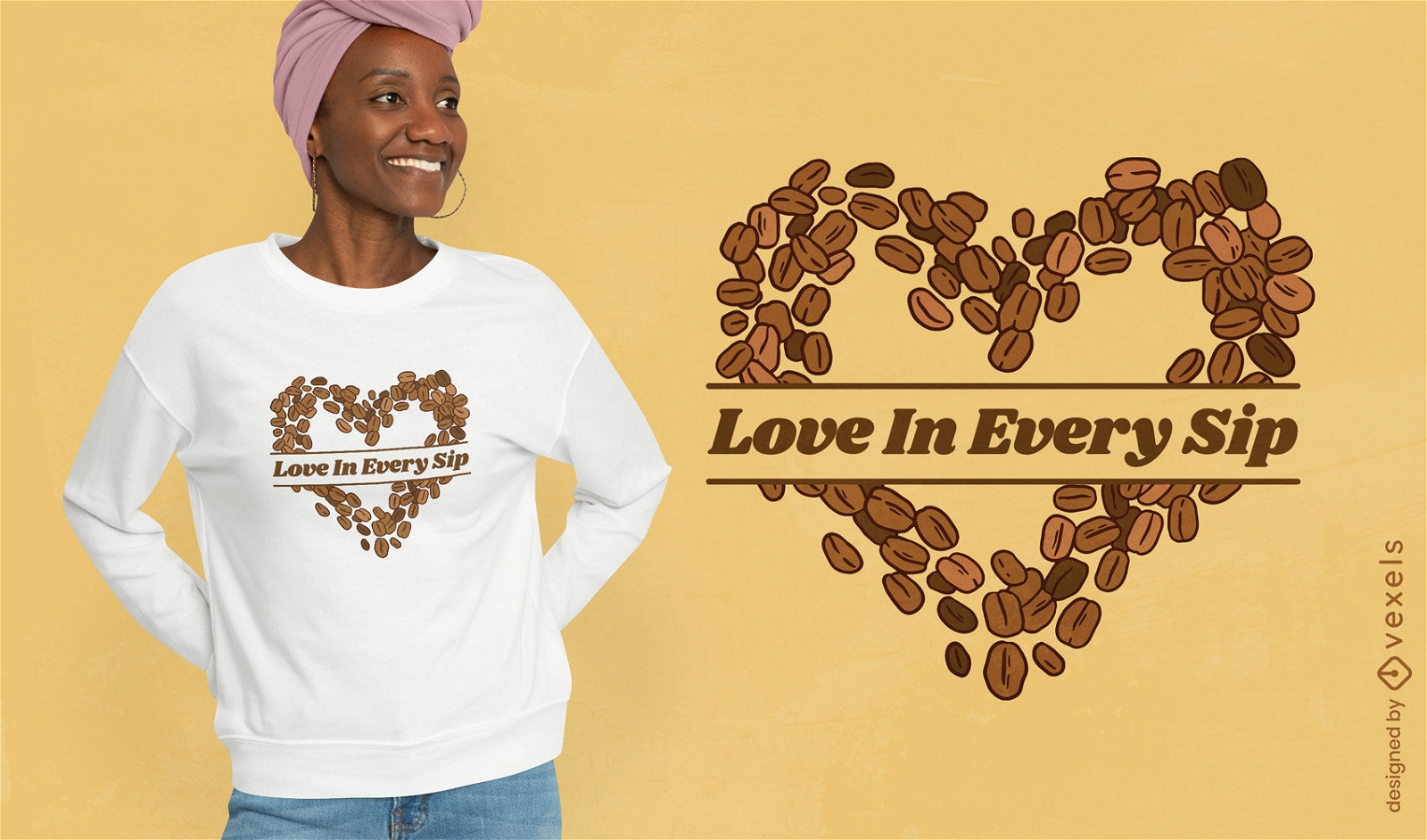 Design de camiseta de amor de coração de grãos de café