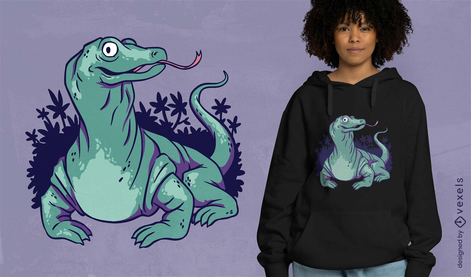 Diseño de camiseta de dibujos animados de dragón de Komodo