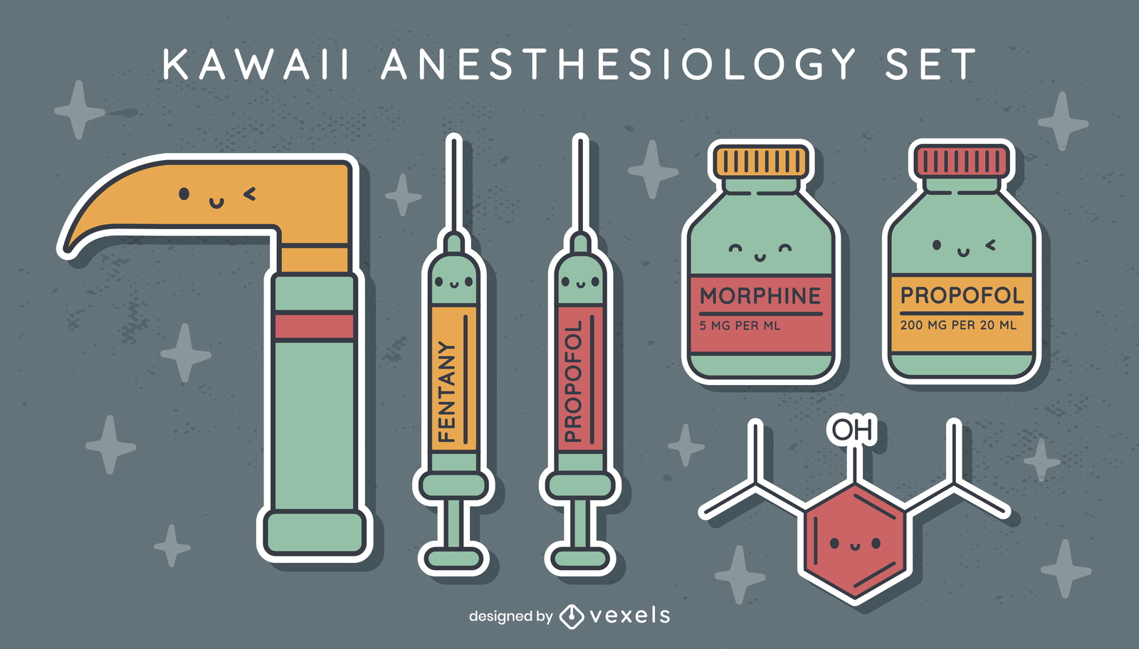 Conjunto de elementos de anestesiología y medicina.