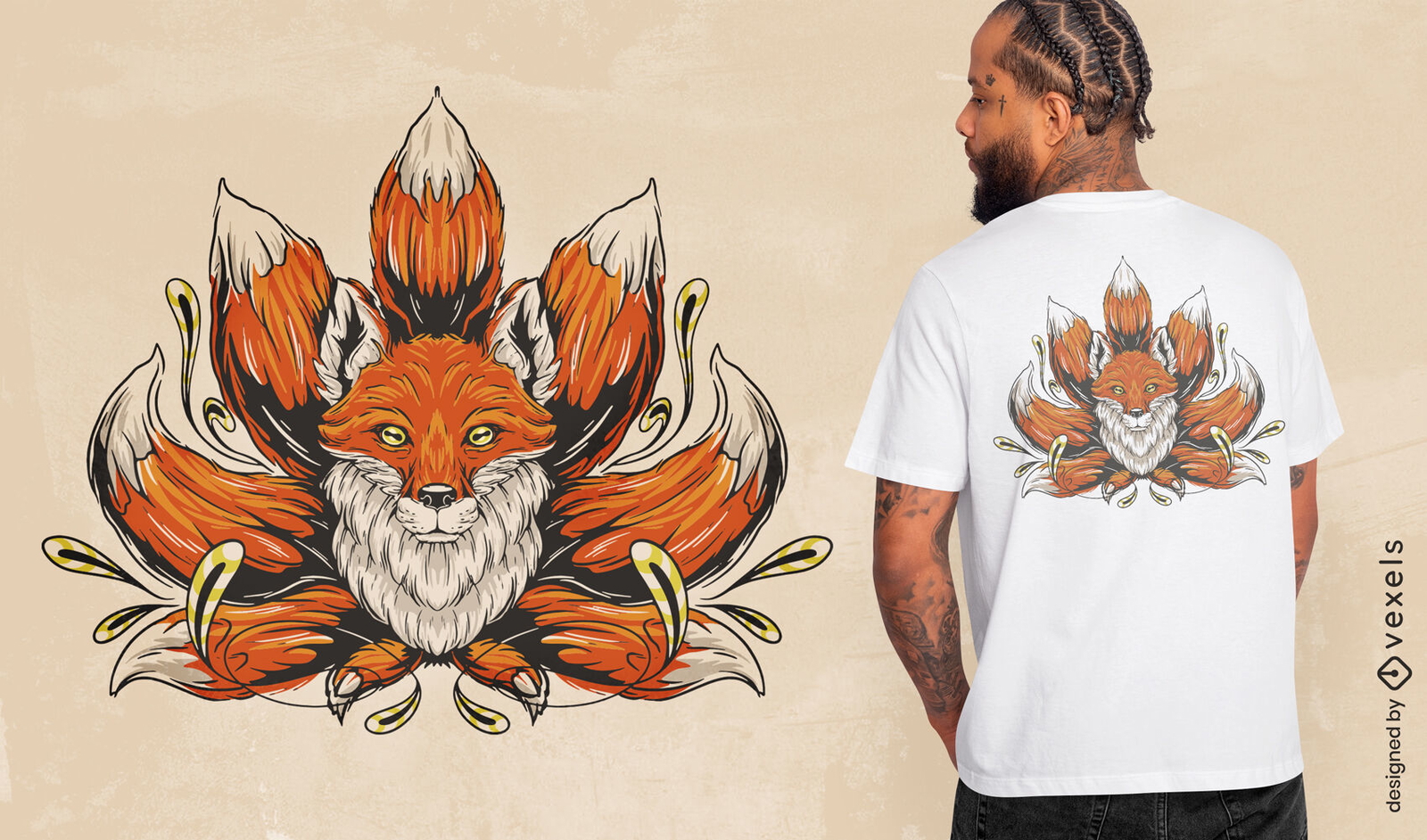 Fuchs-T-Shirt-Design mit neun Schwänzen