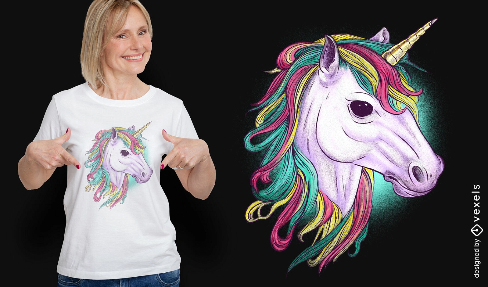 Diseño de camiseta de unicornio colorido realista