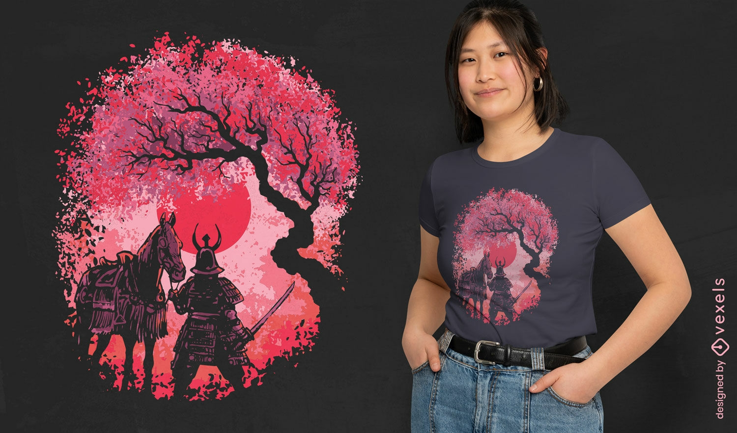 Samurai red moon t-shirt design