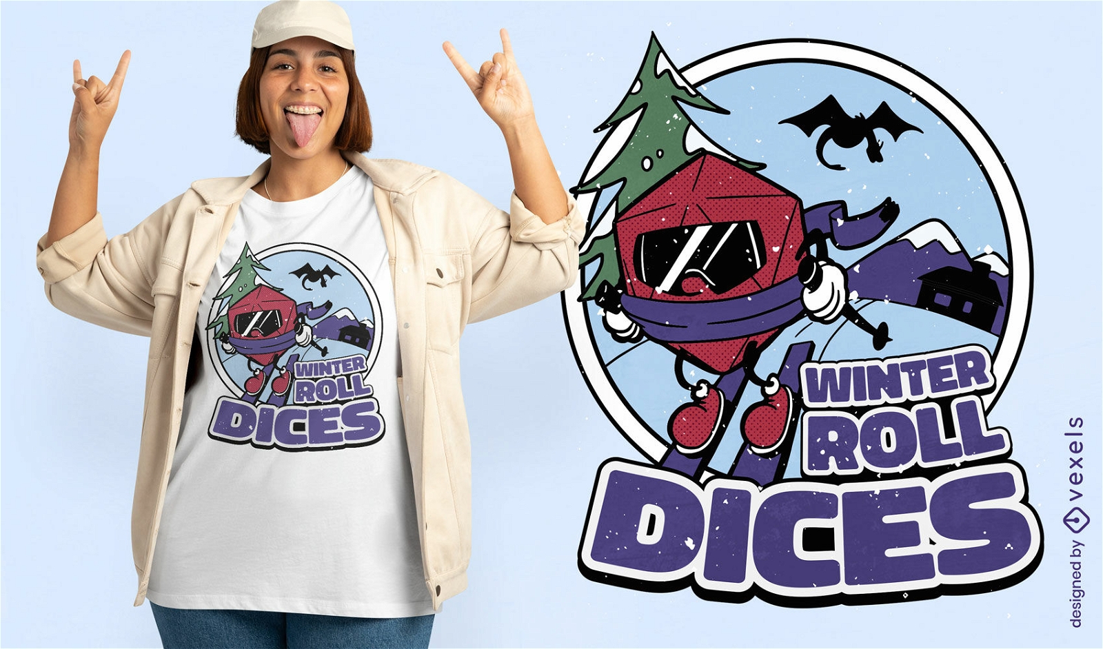 Role playing dice skiing t-shirt design