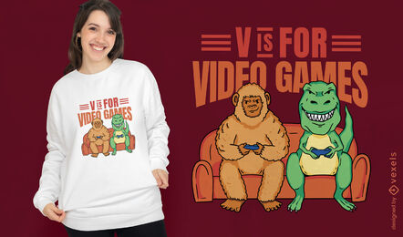 T-rex and big foot video games t-shirt design