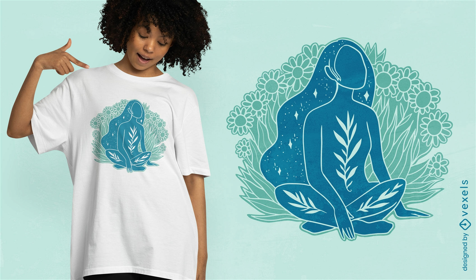 Diseño de camiseta de naturaleza de mujer mística.