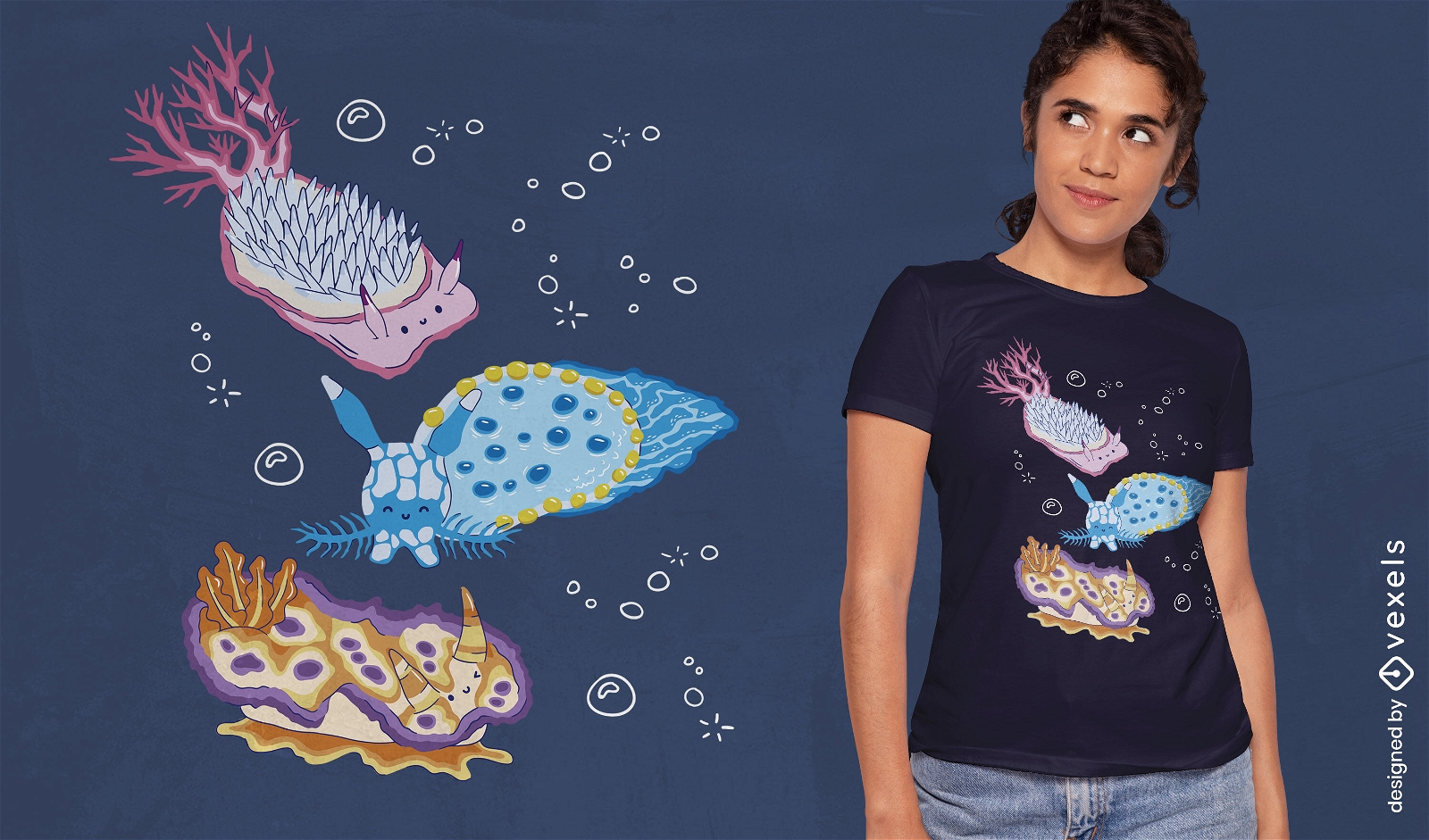 Design de camiseta de moluscos nudibrânquios Kawaii