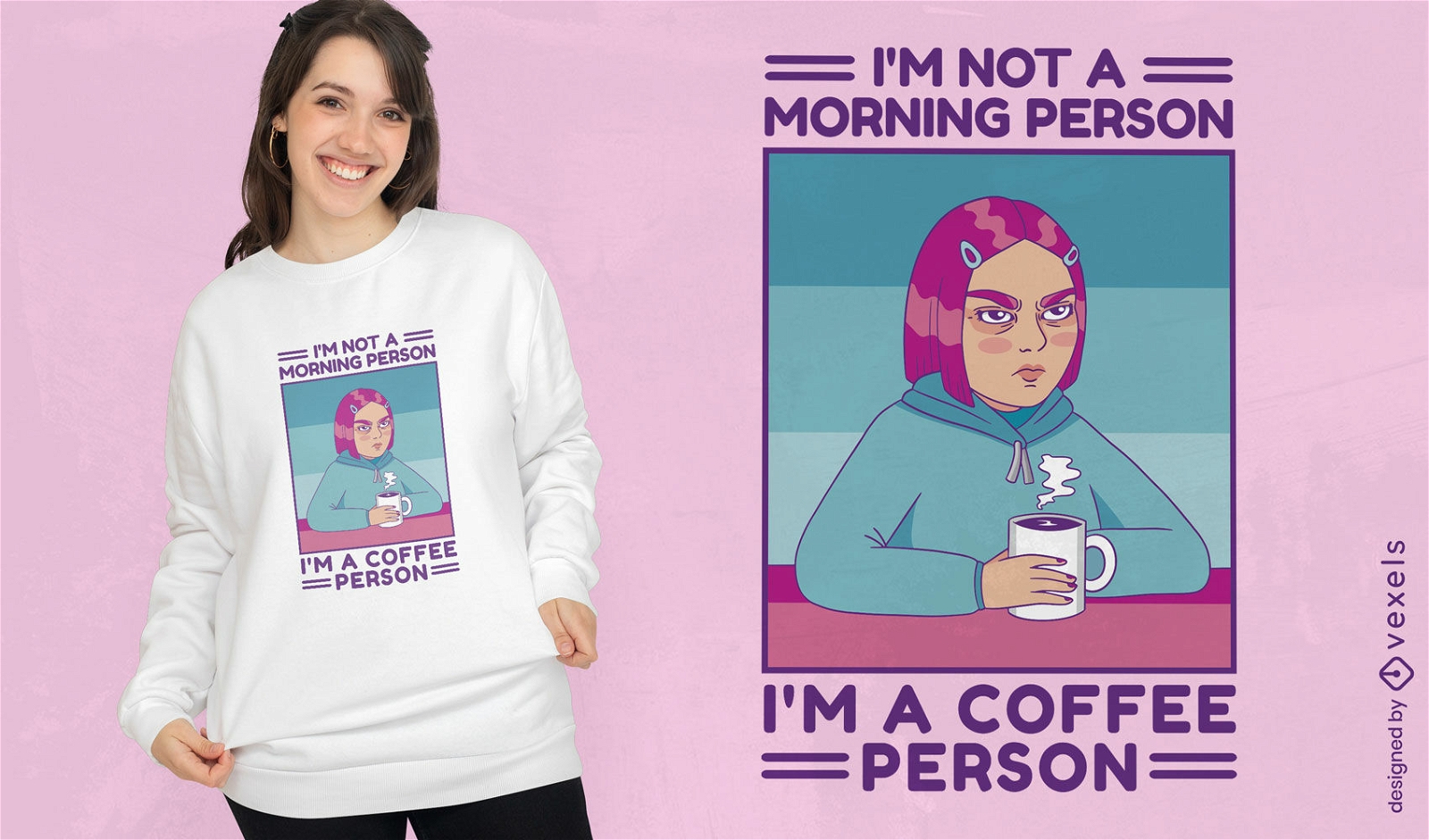 Mulher irritada e design de camiseta de café