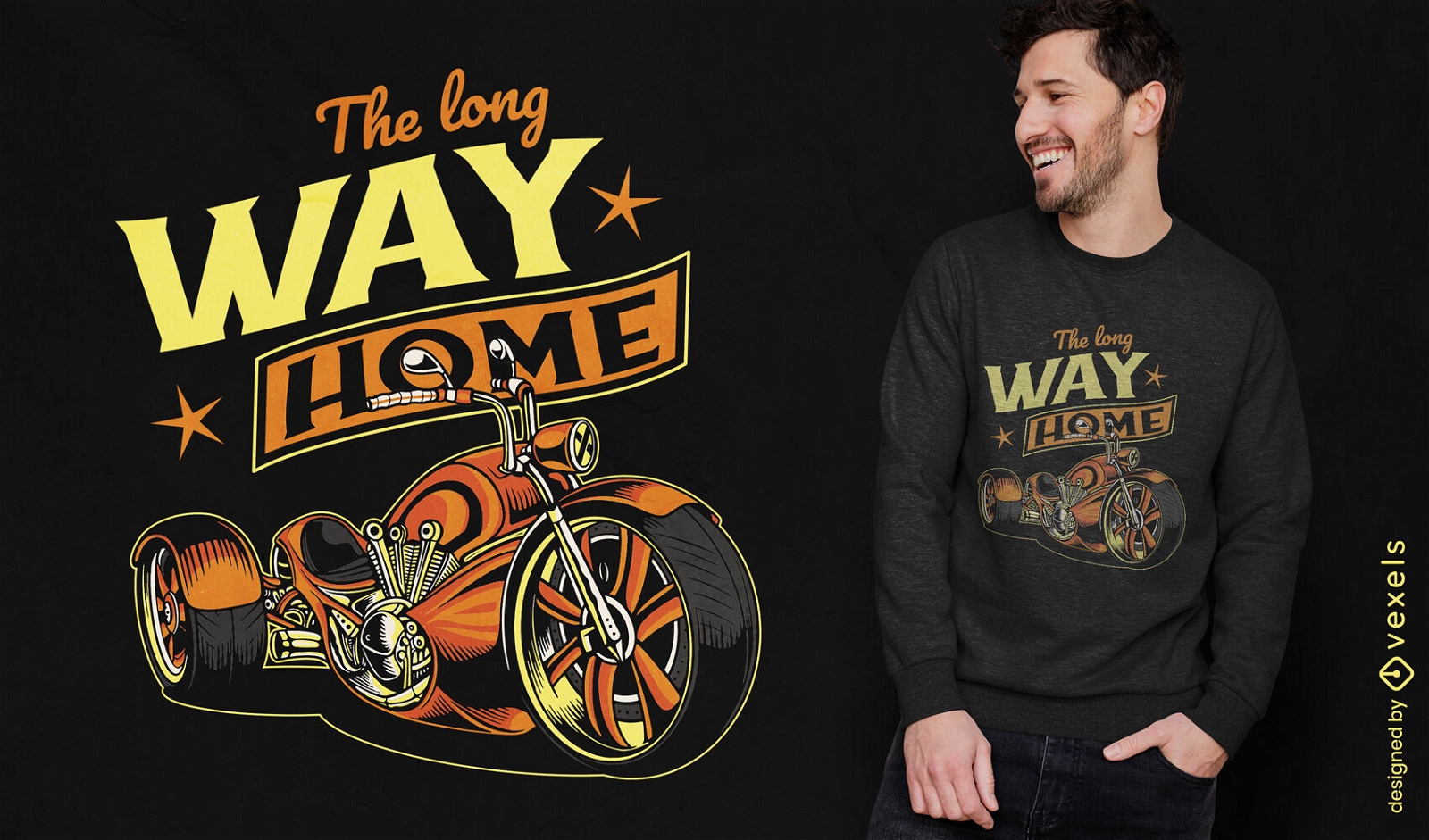 Design de camiseta de motocicleta de três rodas