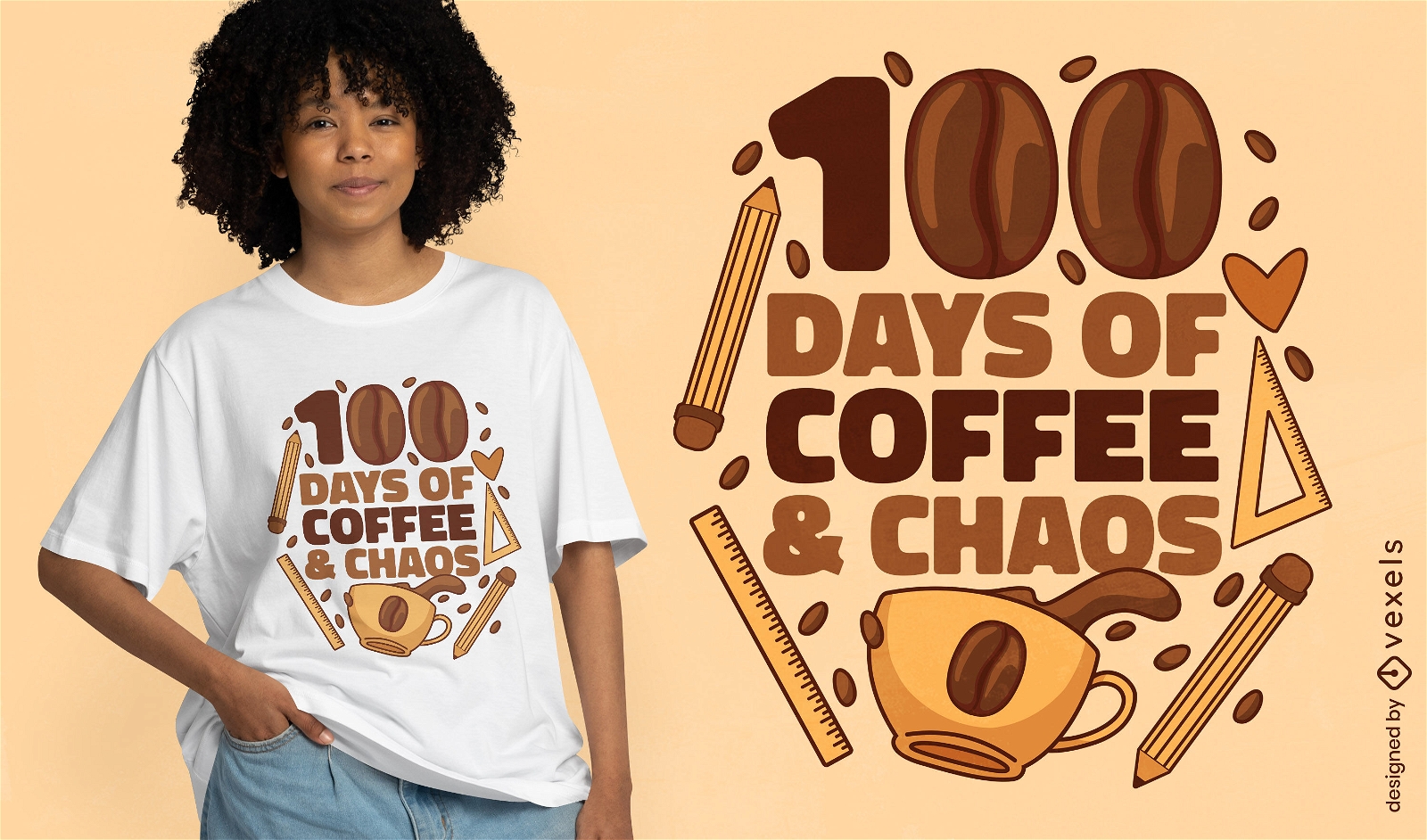 Design de camiseta de café e caos escolar