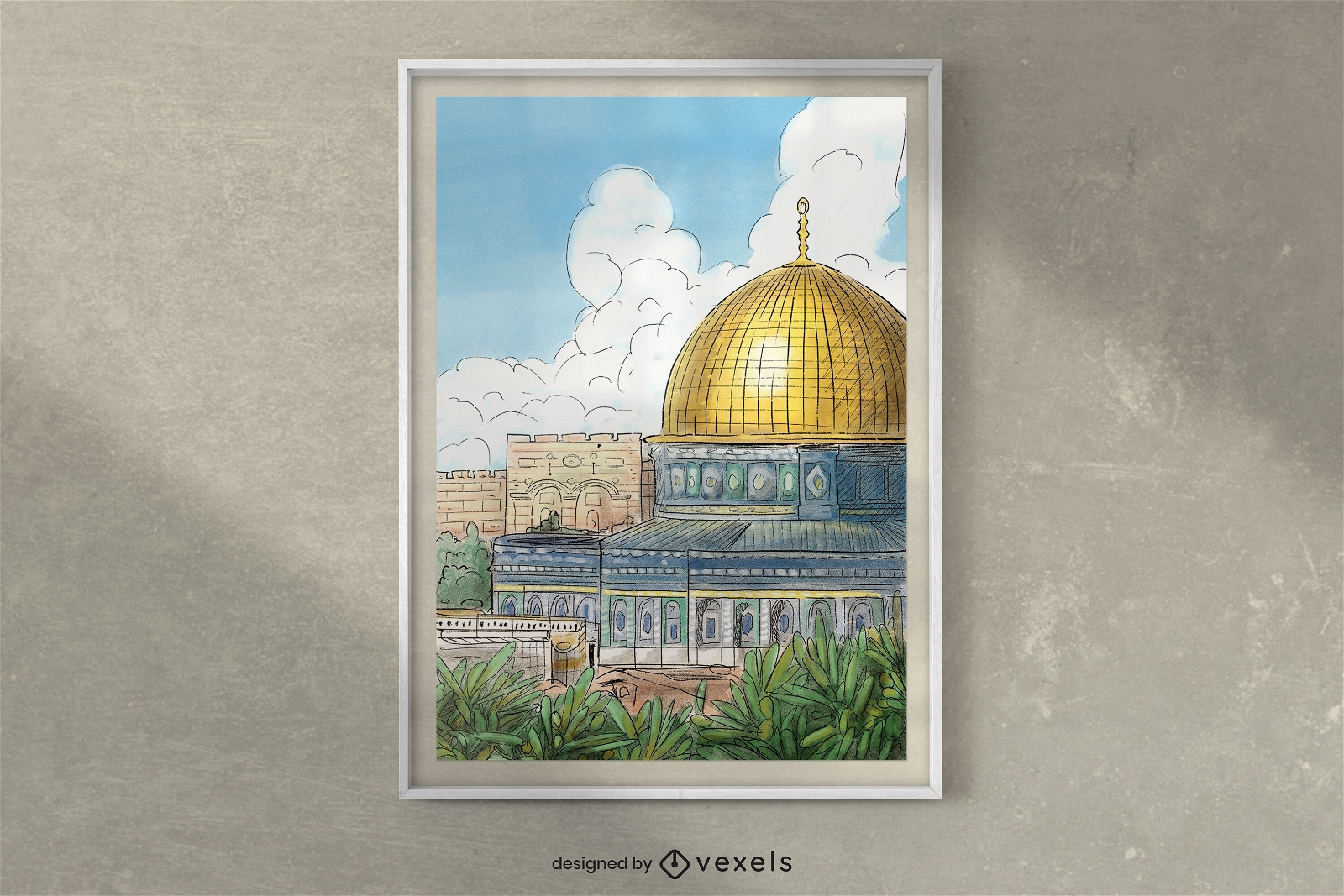 Design de cartaz de paisagem de mesquita de Jerusalém