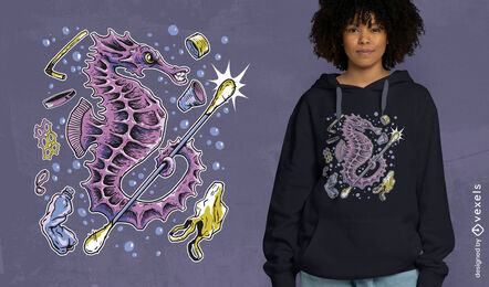 Seahorse fighting against plastic t-shirt design