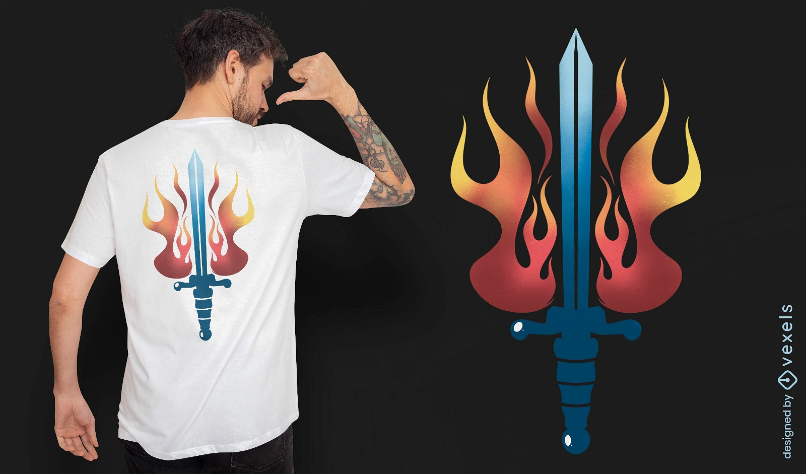 Fantasy-Schwert auf Feuer T-Shirt-Design