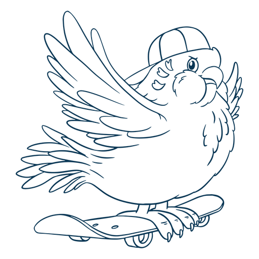 Line drawing of a bird on a skateboard PNG Design