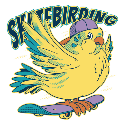 Cartoon bird riding a skateboard PNG Design